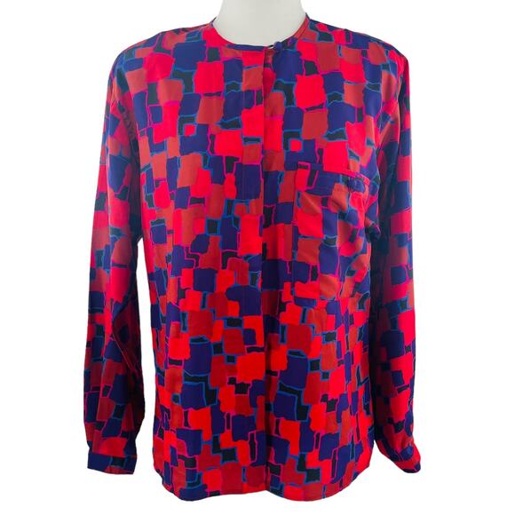 Stefanie Red Purple Silky Abstract Pattern Long Sleeve Retro Jacket Blazer 12 - Picture 2 of 11